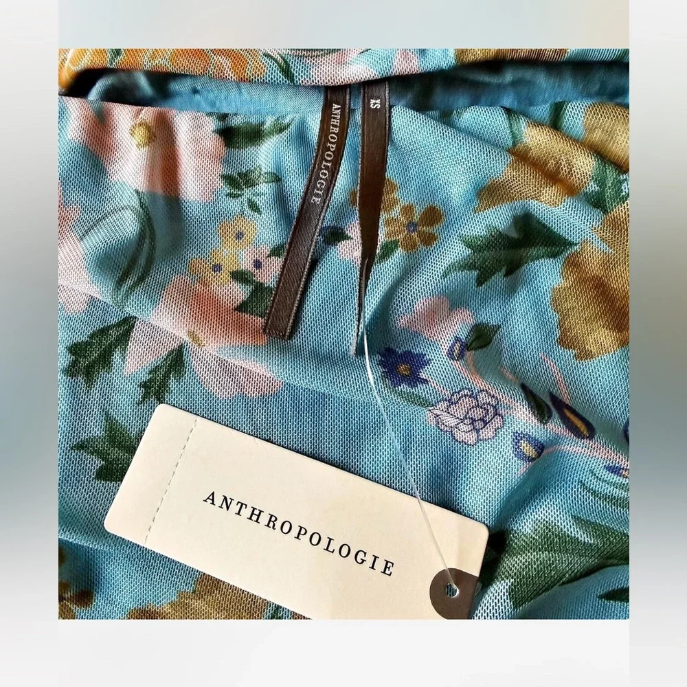 Anthropologie Printed Mesh Pull On Knee-Length Skirt Blue Pink Multi SIZE XS NEW - Picture 4 of 5